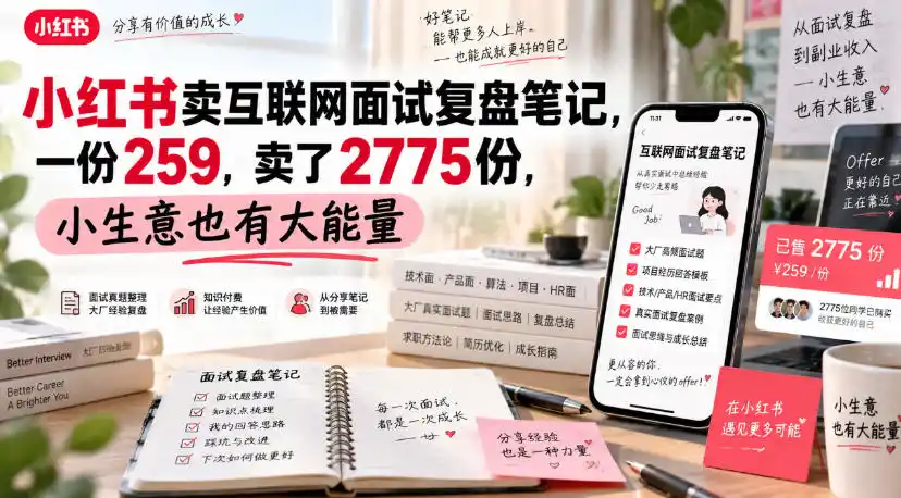 小红书卖互联网面试复盘笔记,一份259,卖了2775份,小生意也有大能量-来缘阁