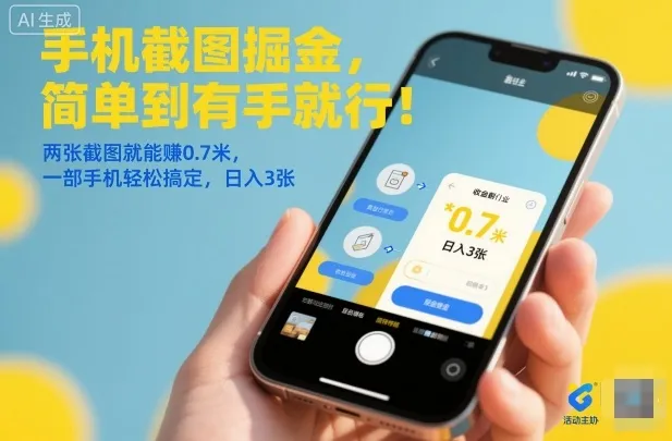 手机截图掘金，简单到有手就行！两张截图就能賺0.7米，一部手机轻松搞定，日入3张【揭秘】-来缘阁