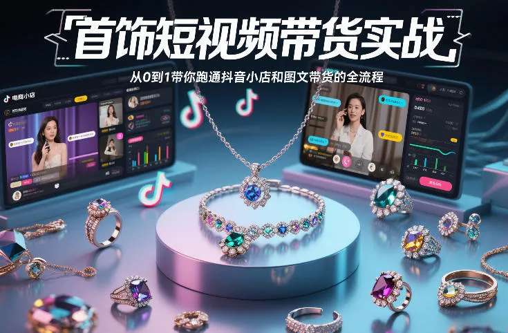首饰短视频带货实战,从0到1带你跑通抖音小店和图文带货的全流程-来缘阁