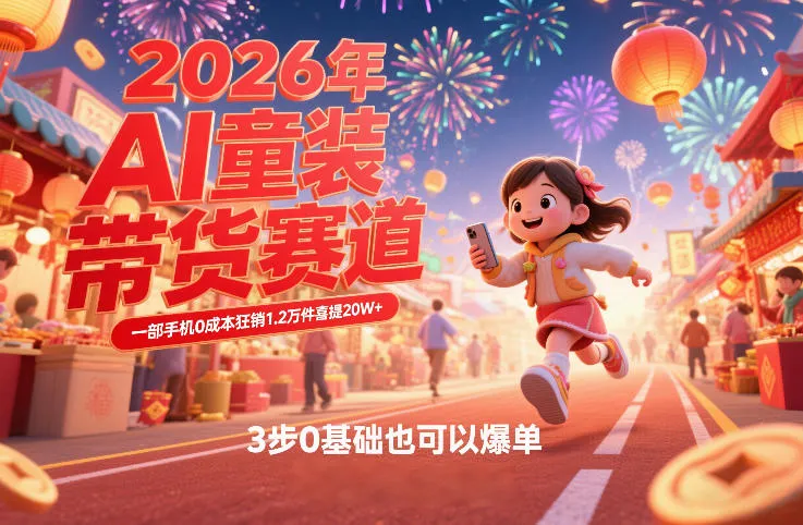 AI童装新春带货赛道，一部手机0成本狂销1.2万件喜提20W+，3步0基础也可以爆单-来缘阁