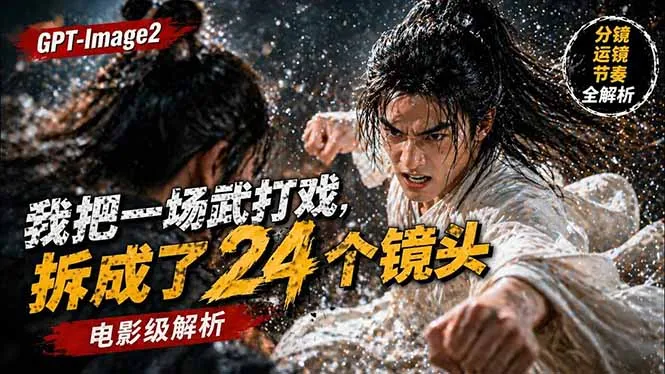 用GPT-Image2，把一段武打对决拆成24个连续镜头，从人物建立、动作衔接、运镜节奏，到情绪爆发-来缘阁
