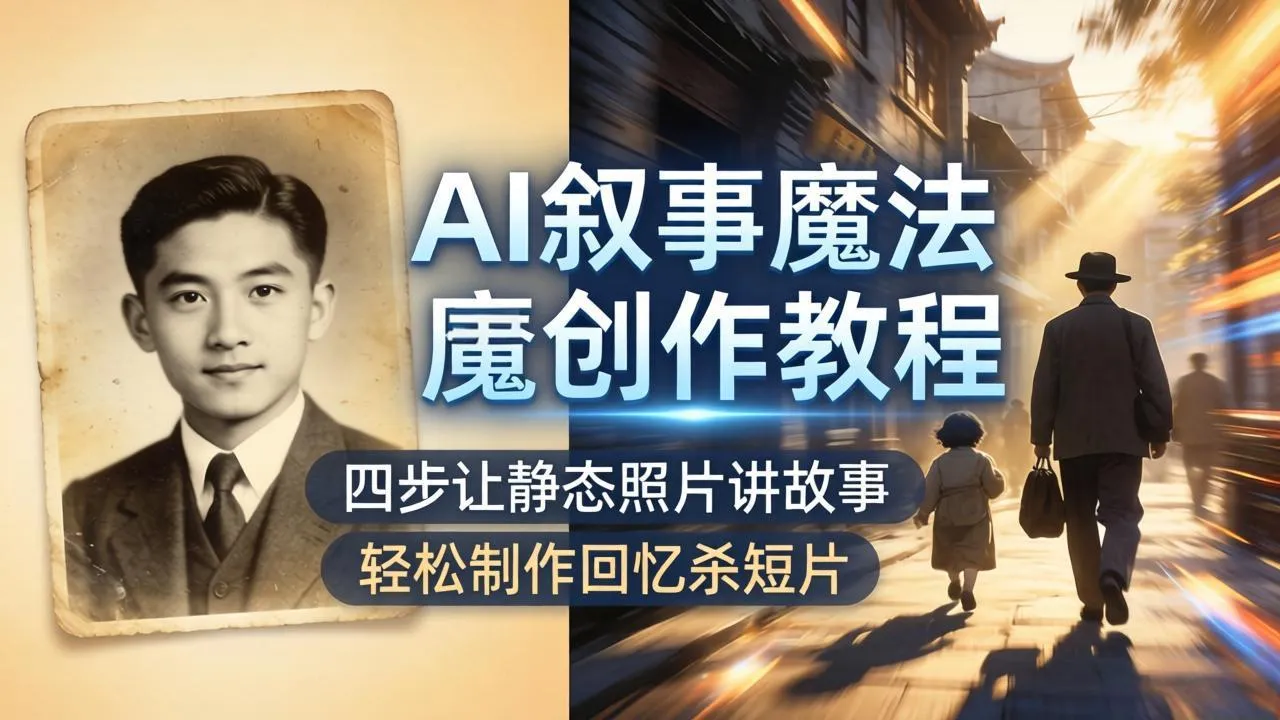 AI叙事魔法创作教程，四步让静态照片讲故事，老照片修复加动态特效，轻松制作回忆杀短片-来缘阁