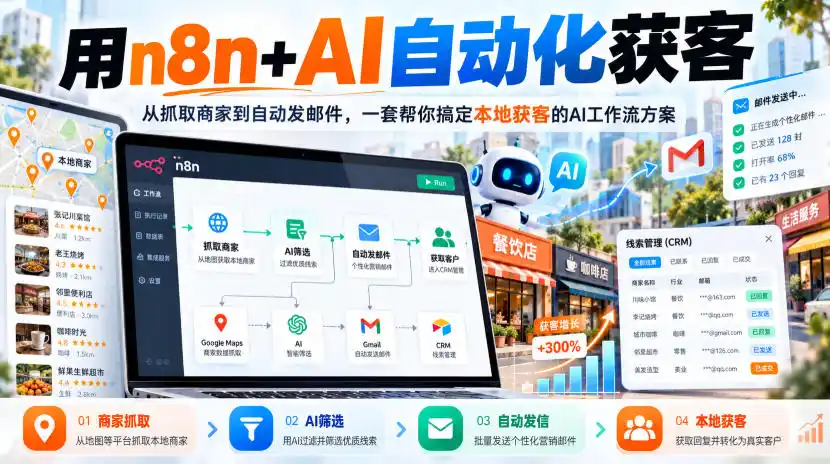 【无水印】用n8n+AI自动化获客，从抓取商家到自动发邮件，一套帮你搞定本地获客的AI工作流方案【原创双语字幕】-来缘阁