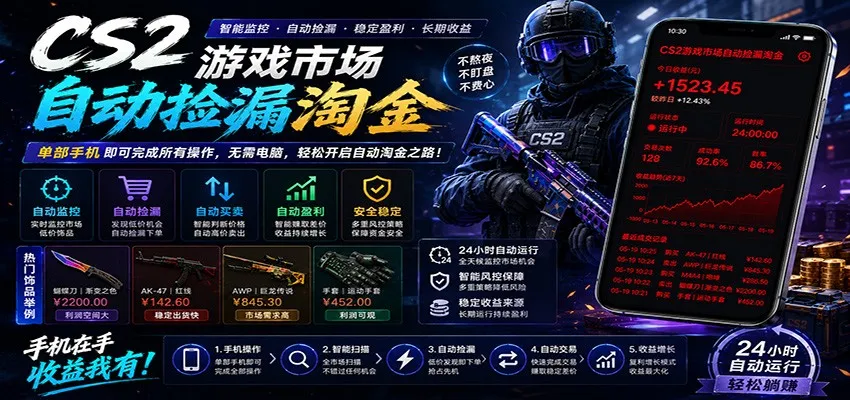 CSGO挂机捡漏项目通过利用游戏饰品交易机制，结合薄凉软件辅助捡漏，实现盈利-来缘阁