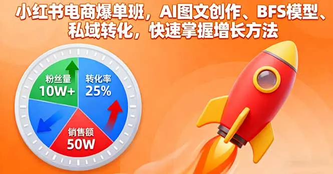 小红书电商爆单班，AI图文创作、BFS模型、私域转化，快速掌握增长方法-来缘阁