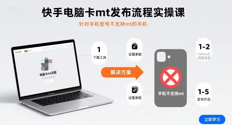 快手电脑卡mt发布流程实操课，针对手机型号不支持mt的手机-来缘阁