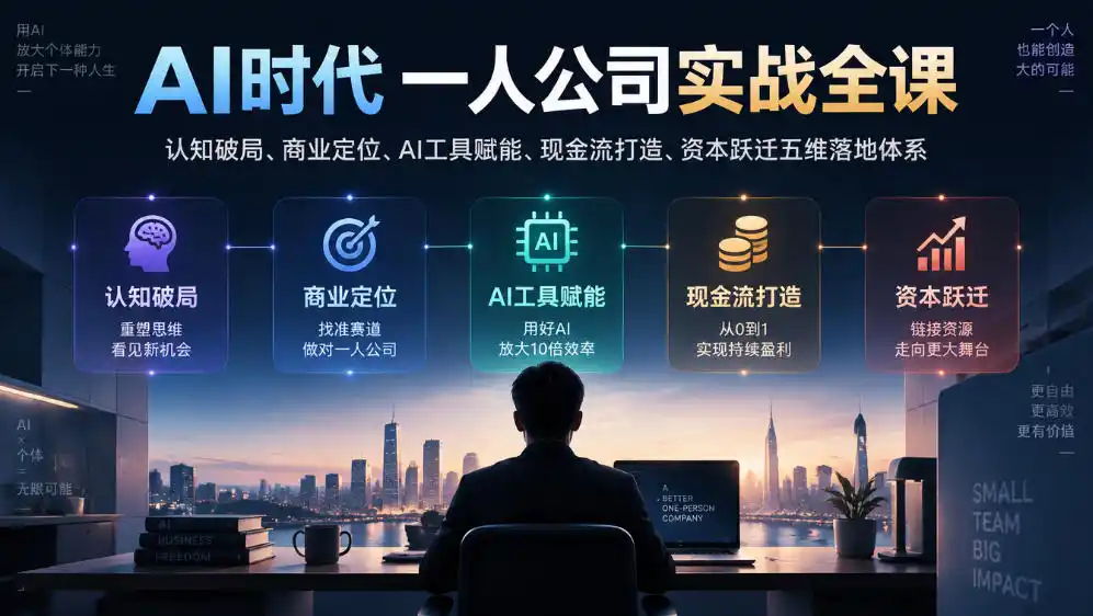 AI时代一人公司实战全课｜认知破局、商业定位、AI工具赋能、现金流打造、资本跃迁五维落地体系-来缘阁