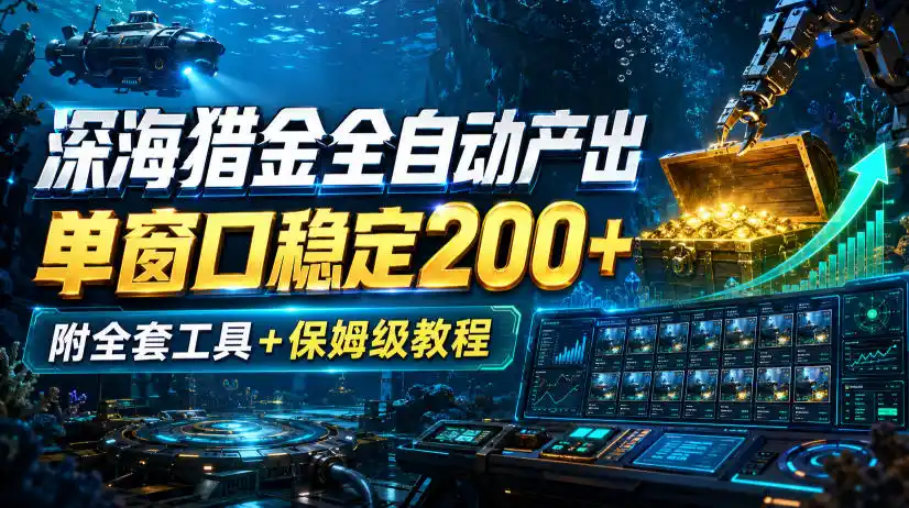深海猎金全自动产出，单窗口稳定200+，附全套工具+保姆级教程【揭秘】-来缘阁