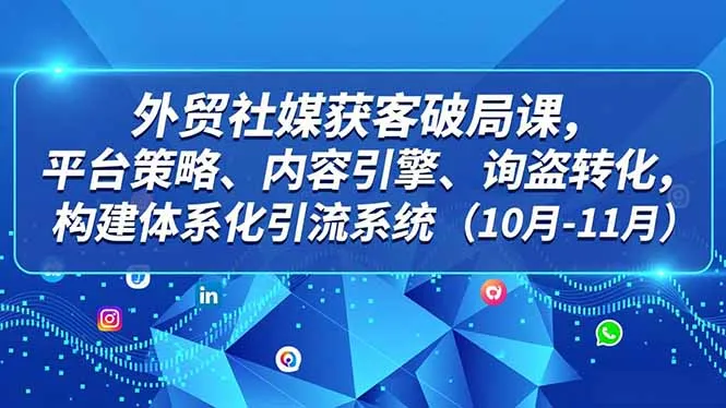 外贸 社媒获客破局课，平台策略、内容引擎、询盘转化，构建体系化引流系统(10月-11月-来缘阁