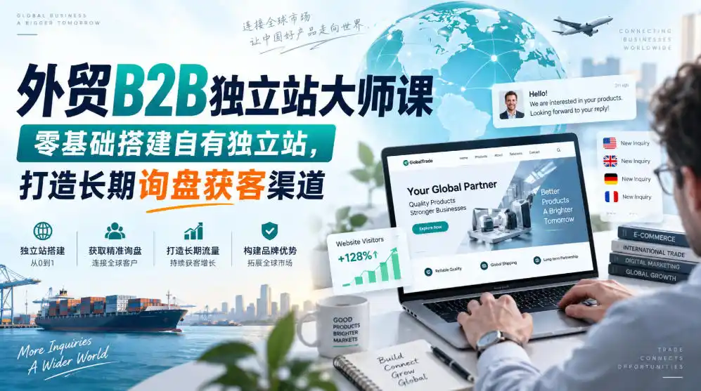外贸B2B独立站大师课,零基础搭建自有独立站,打造长期询盘获客渠道-来缘阁