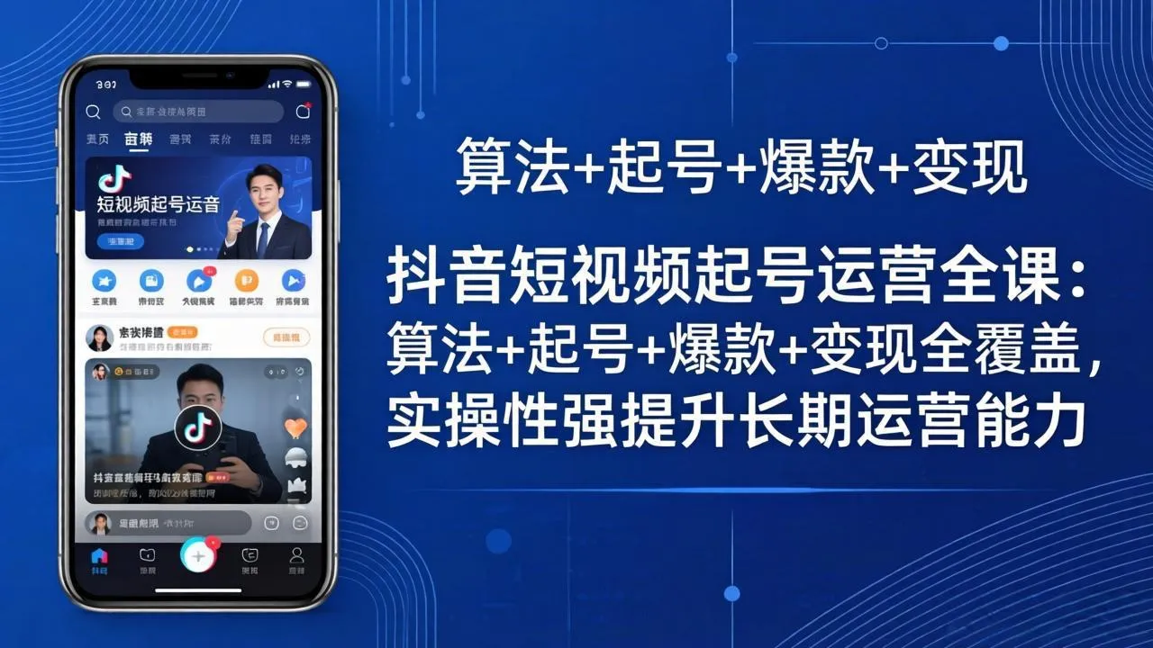 抖音短视频起号运营全课：算法+起号+爆款+变现全覆盖，实操性强提升长期运营能力-来缘阁