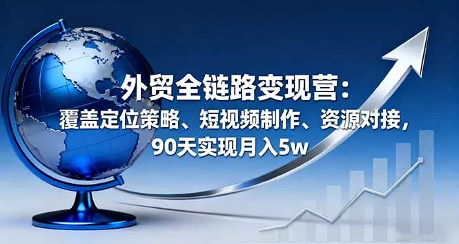 外贸全链路变现营：覆盖定位策略、短视频制作、资源对接，90天实现月入5w-来缘阁