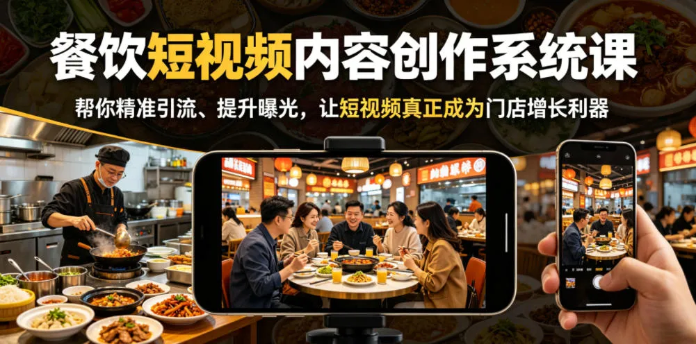 餐饮短视频内容创作系统课,帮你精准引流、提升曝光,让短视频真正成为门店增长利器-来缘阁