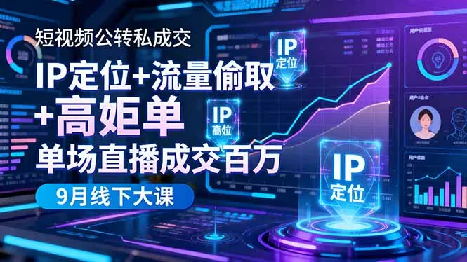 短视频公转私成交9月线下大课，IP定位+流量偷取+高客单，单场直播成交百万-来缘阁