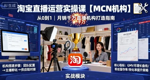淘宝直播运营实操课【MCN机构】，从0到1做一家月销千W的直播机构-来缘阁