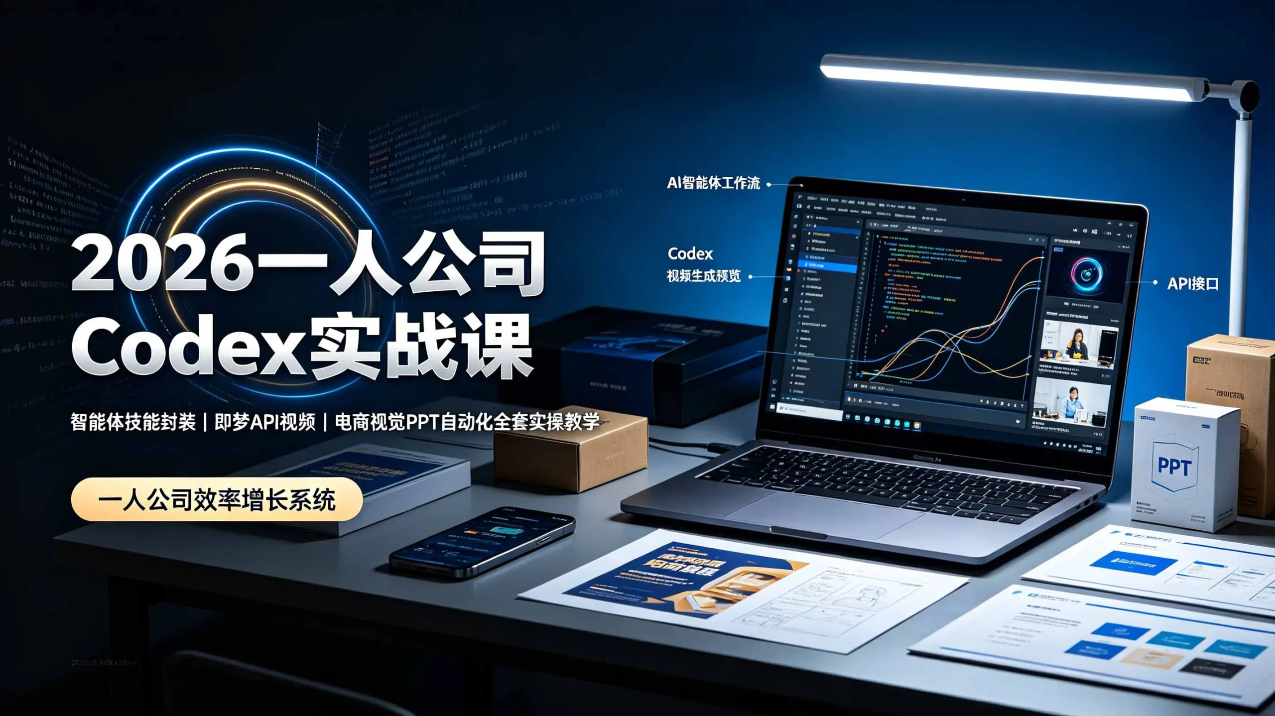 2026一人公司Codex实战课◆智能体技能封装|即梦API视频|电商视觉PPT自动化全套实操教学-来缘阁