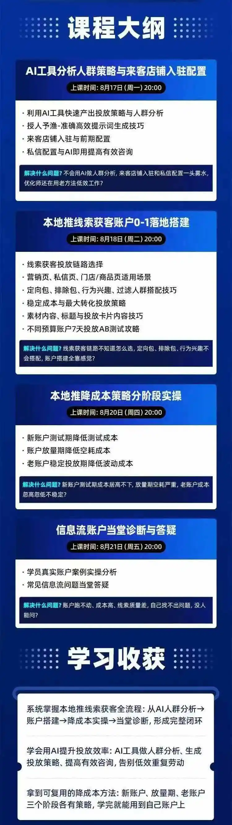 2026巨量AD本地推线索获客全流程实战课-33期：AI人群分析、账户搭建、7天测试、分阶段降本与投放优化-来缘阁