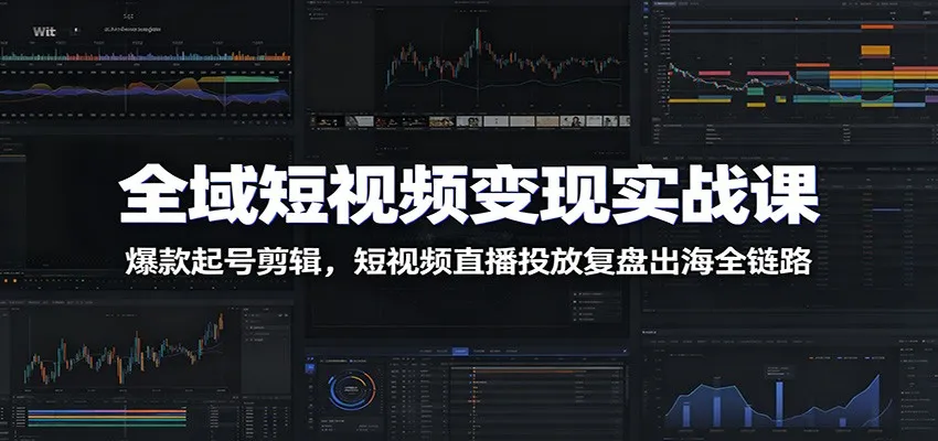 全域短视频变现实战课：爆款起号剪辑，短视频直播投放复盘出海全链路-来缘阁