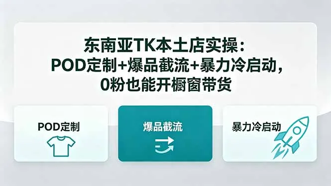 东南亚TK本土店实操：POD定制+爆品截流+暴力冷启动，0粉也能开橱窗带货-来缘阁