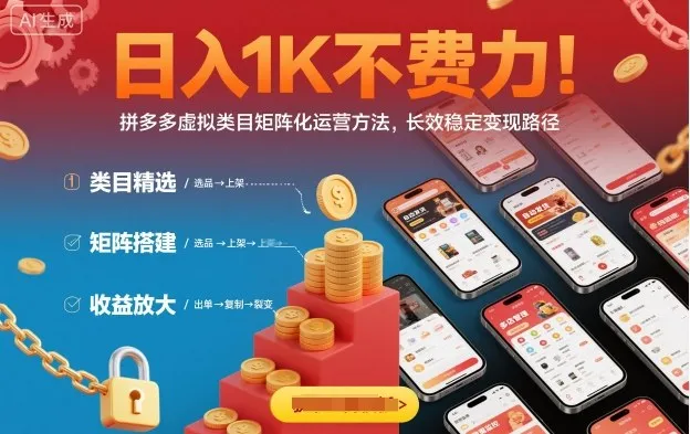 日入1K不费力！拼多多虚拟类目矩阵化运营方法，长效稳定变现路径-来缘阁