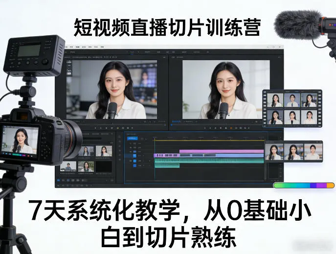 短视频直播切片训练营，7天系统化教学，从0基础小白到切片熟练-来缘阁