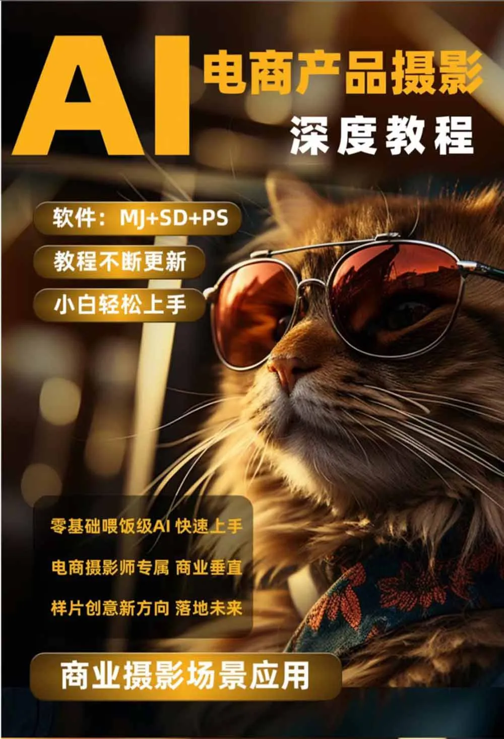 AI电商人像摄影实战课·SD多端部署｜MJ完整教学｜家电护肤家具商品图人像写真全案例-来缘阁
