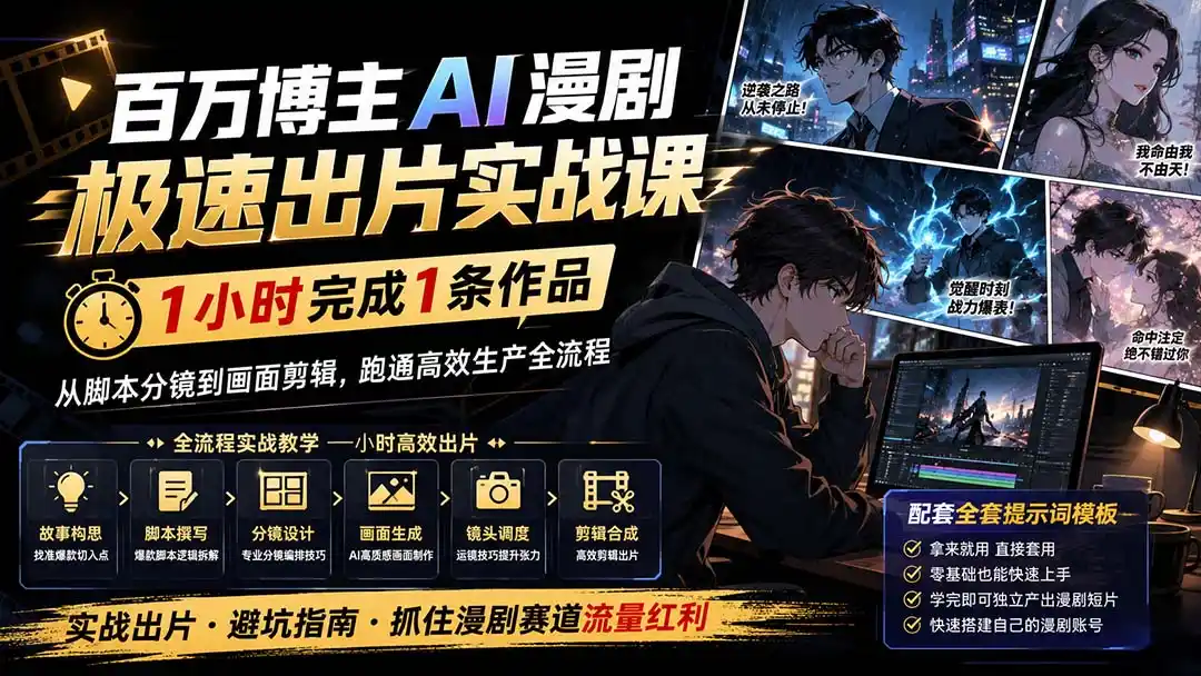 百万博主AI漫剧极速出片实战课：1小时产出条作品，从脚本分镜到画面剪辑，跑通高效生产全流程-来缘阁