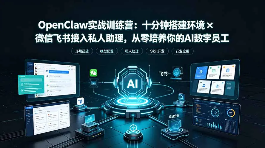 OpenClaw实战特训营：十分钟搭建环境×微信飞书接入私人助理，从零培养你的AI数字员工-来缘阁