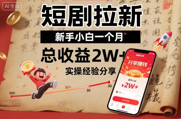 短剧拉新新手小白一个月总收益2W+实操经验分享-来缘阁
