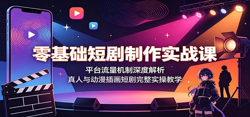 零基础短剧制作实战课：平台流量机制深度解析，真人与动漫插画短剧完整实操教学-来缘阁