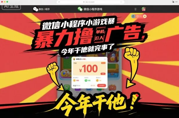 微信小程序小游戏暴力撸广告，单机日入100，今年干他就完事了-来缘阁
