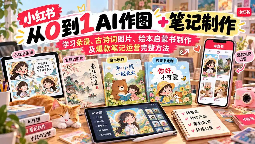 2026小红书AI内容创作从0到1-更新1009：学习条漫、古诗词图片、绘本启蒙书制作及爆款笔记运营完整方法-来缘阁