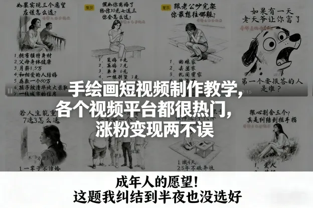 手绘画短视频制作教学,各个视频平台都很热门,涨粉变现两不误