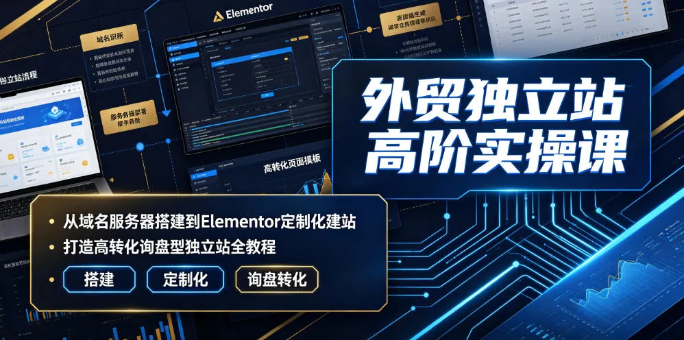 外贸独立站高阶实操课|从域名服务器搭建到Elementor定制化建站,打造高转化询盘型独立站全教程