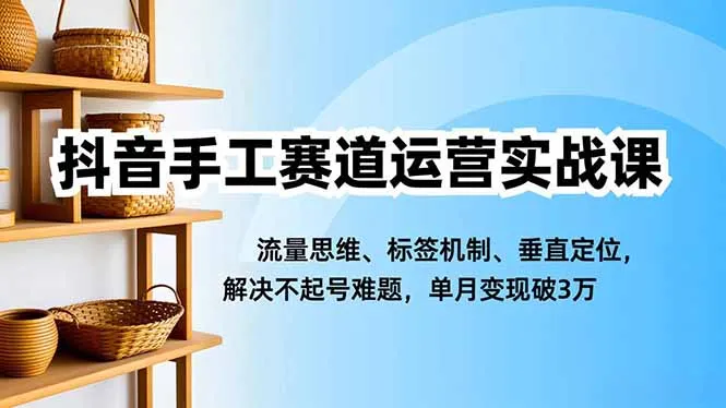 抖音手工赛道运营实战课，流量思维、标签机制、垂直定位，解决不起号难题，单月变现破3万-来缘阁