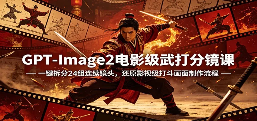 GPT-Image2电影级武打分镜课：一键拆分24组连续镜头，还原影视级打斗画面制作流程-来缘阁