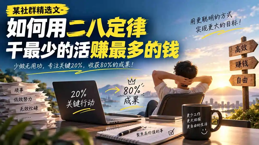 某社群精选文-如何用二八定律干最少的活赚最多的钱-来缘阁