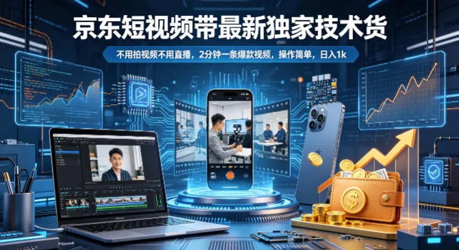 京东短视频带货最新独家技术，不用拍视频不用直播，2分钟一条爆款视频，操作简单，日入1k+【揭秘】-来缘阁