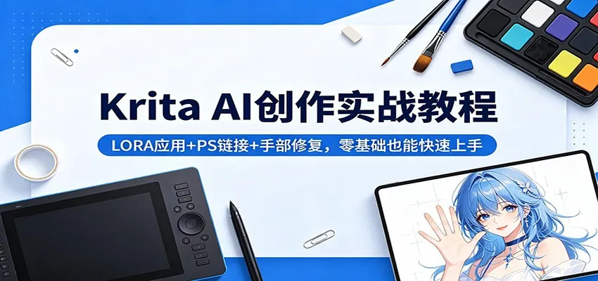 Krita AI创作实战教程：LORA应用+PS链接+手部修复，零基础也能快速上手-来缘阁