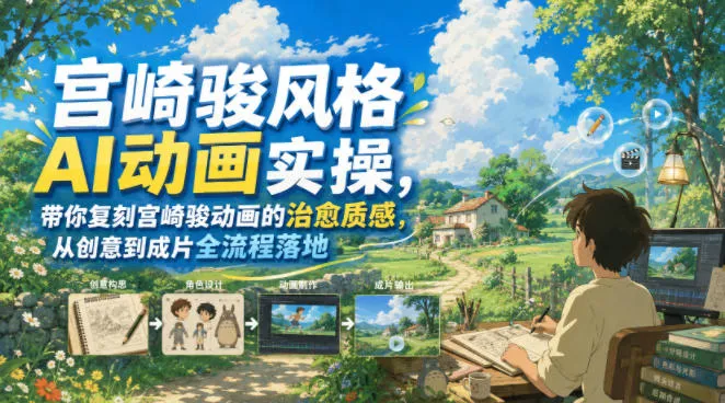 宫崎骏风格AI动画实操，带你复刻宫崎骏动画的治愈质感，从创意到成片全流程落地-来缘阁