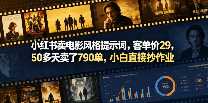 小红书卖电影风格提示词，客单价29，50多天卖了790单，小白直接抄作业！-来缘阁