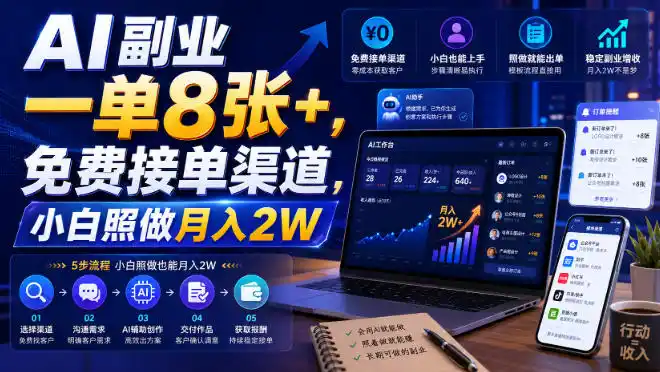 AI副业一单8张+,免费接单渠道,小白照做月入2W【揭秘】