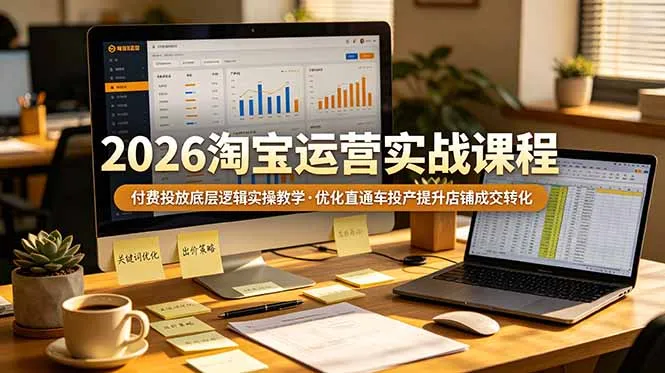 2026 淘宝运营实战课程，付费投放底层逻辑实操教学，优化直通车投产提升店铺成交转化-来缘阁