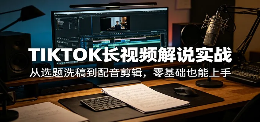 TIKTOK长视频解说实战：从选题洗稿到配音剪辑，零基础也能上手-来缘阁