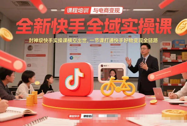 全新快手全域实操课，封神级快手实操课横空出世，一节课打通快手好物变现全链路-来缘阁