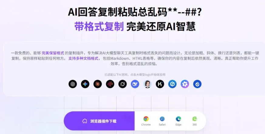 你的AI回答内容复制格式总乱码？完美一键保留原格式复制，办公宝藏浏览器插件Copy With Format-来缘阁