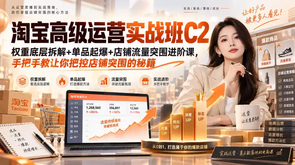 淘宝高级运营实战班C2|权重底层拆解+单品起爆+店铺流量突围进阶课,手把手教让你把控店铺突围的秘籍-来缘阁