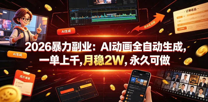 2026暴力副业：AI动画全自动生成，一单上千，月稳2W，永久可做【揭秘】-来缘阁