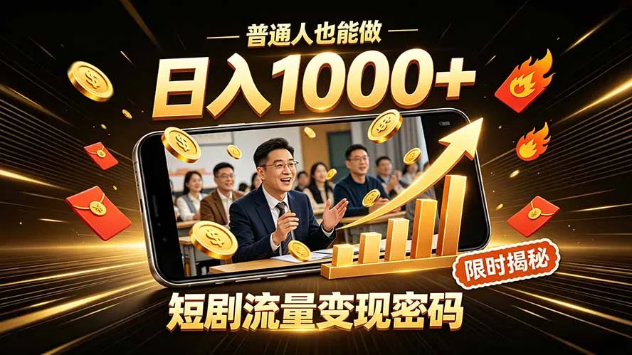 一部手机做短剧分发，不用真人出镜、不用拍摄剧本，快手流量变现日赚千元-来缘阁