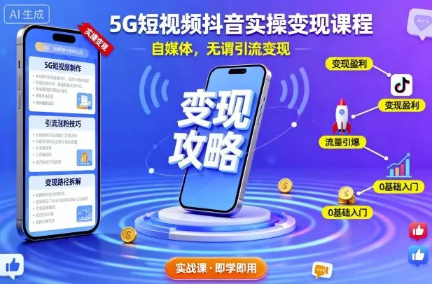 5G短视频抖音实操变现课程，自媒体，无谓引流变现-来缘阁